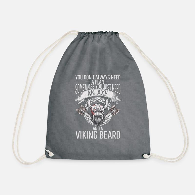 An Axe and a Viking Beard - Drawstring Bag - grey