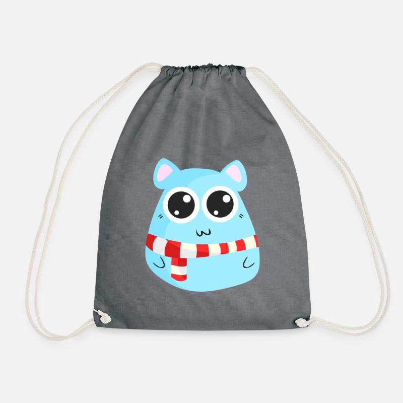 Kawaii chinchilla with scarf - ice candy / winter - Drawstring Bag - grey