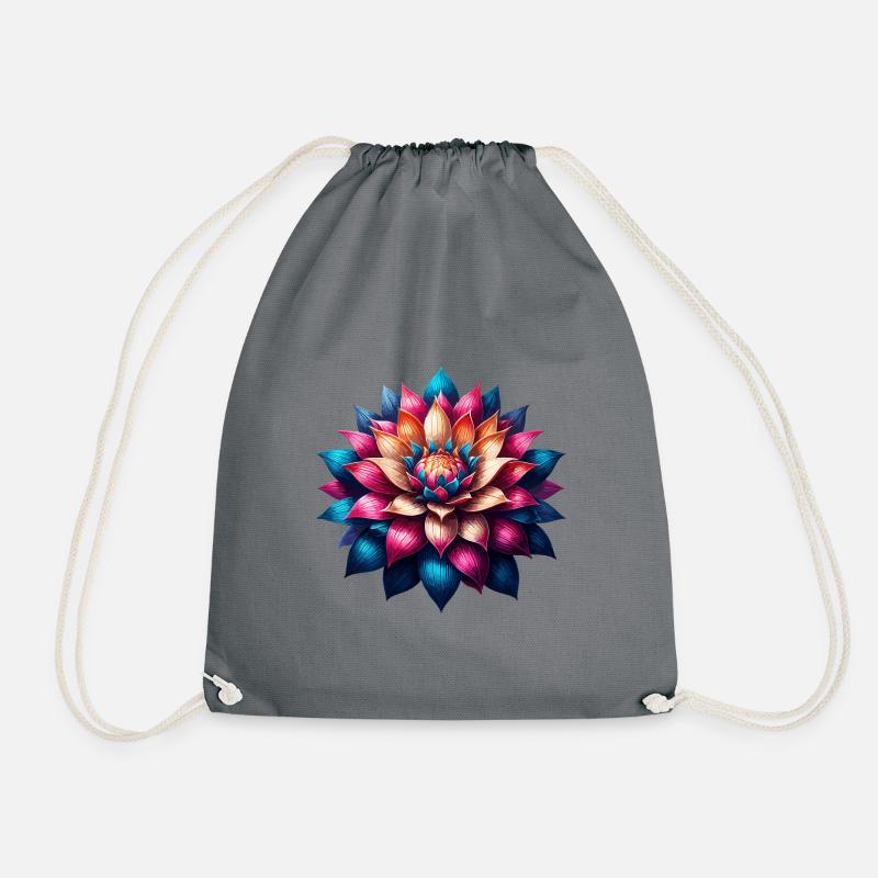 Farbenfrohe Lotusblume Mandala - Turnbeutel - Grau