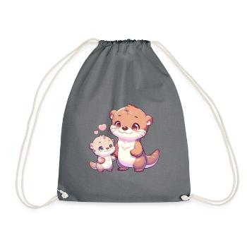 Cute otter family illustration with heart - Drawstring Bag - grey - Front