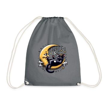 Sleeping cat on the moon with coffee - Drawstring Bag - grey - Front