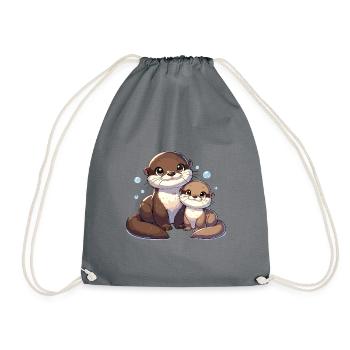Cute otter family illustration for - Drawstring Bag - grey - Front