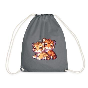 Süße Tigerbaby-Illustration - Zwei Verspielte - Turnbeutel - Grau - Vorne