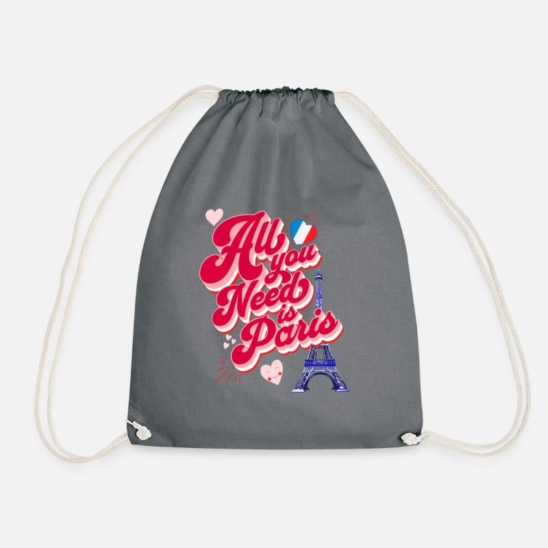 "All you need is Paris", den Eiffelturm und Liebe. - Turnbeutel - Grau