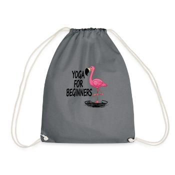 Funny Flamingo Yoga for Beginners Beach T-Shirt - Drawstring Bag - grey - Front