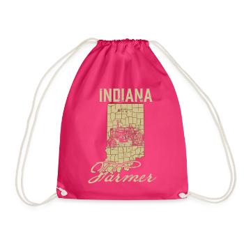 Indiana Farmer Tractor Lover State Map Farming Loc - Drawstring Bag - fuchsia - Front