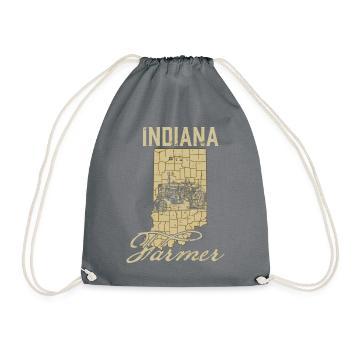 Indiana Farmer Tractor Lover State Map Farming Loc - Drawstring Bag - grey - Front