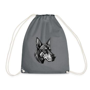 Doberman Dog Head Portrait Animal - Drawstring Bag - grey - Front