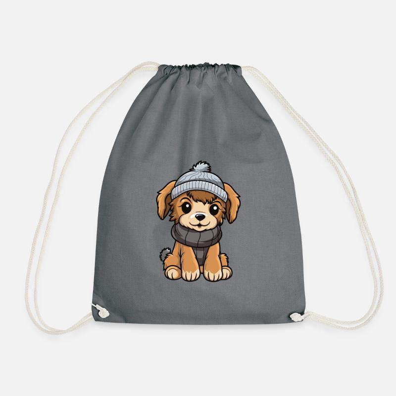 Dog Winter Comic - Drawstring Bag - grey