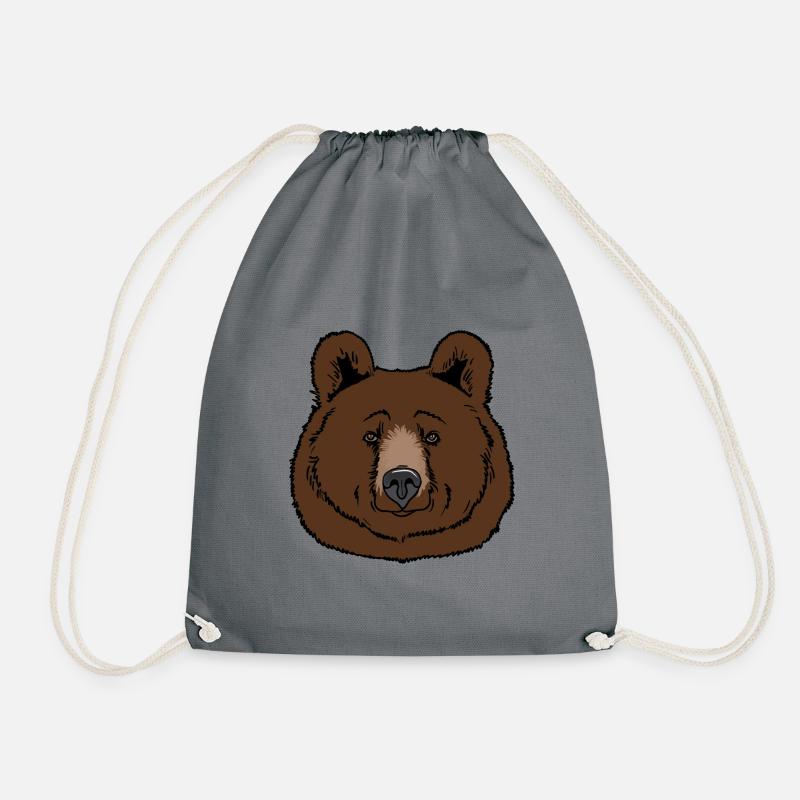 Brown bear head - Drawstring Bag - grey