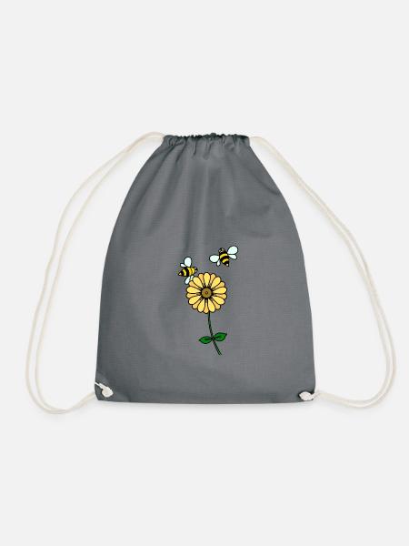 Butterblume mit zwei Bienen - Turnbeutel - Grau