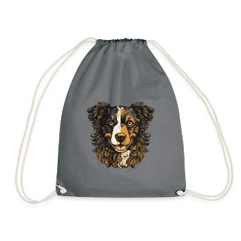 Border Collie Hund Portrait - Turnbeutel - Grau - Vorne