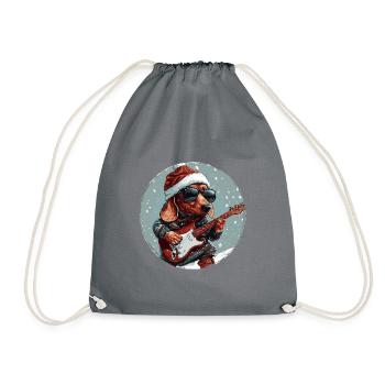 Dachshund Hund Weihnachten Rocker Gitarre Dackel - Turnbeutel - Grau - Vorne
