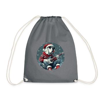 Great Dane Hund Weihnachten Rocker Gitarre - Turnbeutel - Grau - Vorne