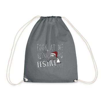 Look At Me Being All Festive Christmas Tapir - Drawstring Bag - grey - Front