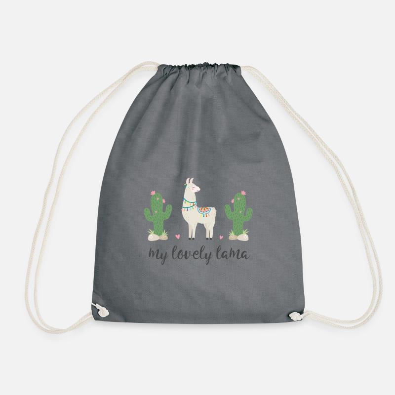 my lovely lama & cactus - Drawstring Bag - grey