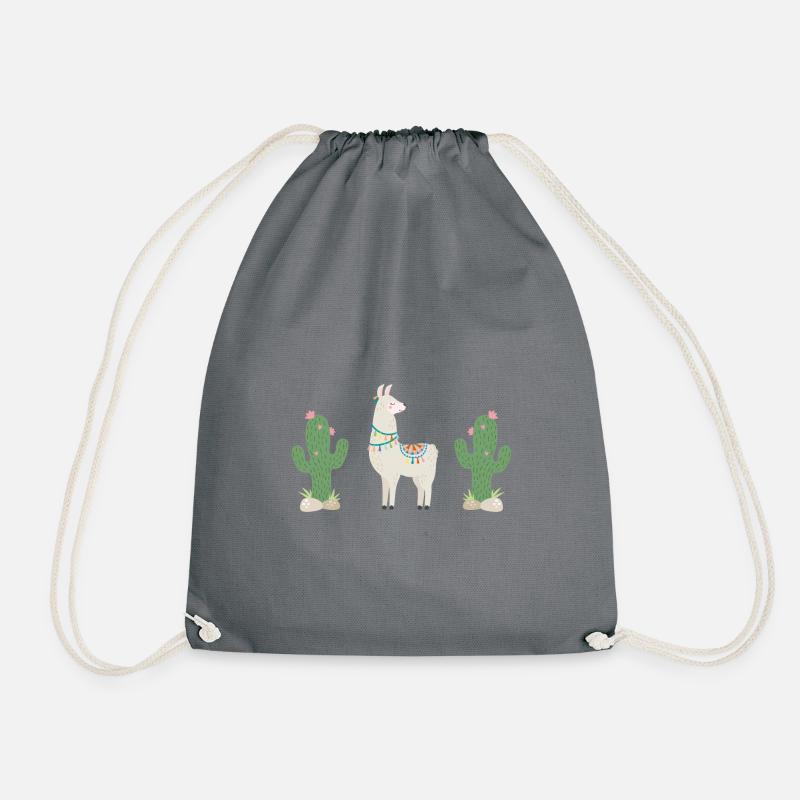 my lama & cactus, beige - Drawstring Bag - grey