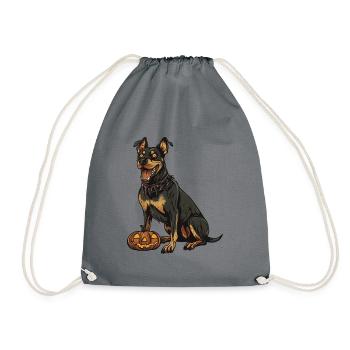 Dobermann Hund Halloween Zombie - Turnbeutel - Grau - Vorne
