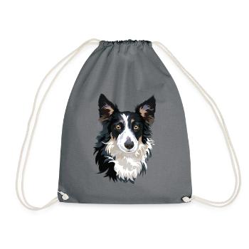 Border Collie - Drawstring Bag - grey - Front