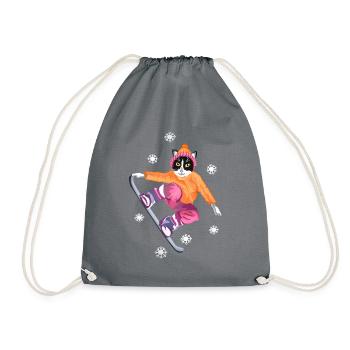 Snowboard cat - Drawstring Bag - grey - Front