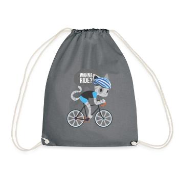 Bike Fahrrad Geschenk Kinder Katze Comic Cartoon - Turnbeutel - Grau - Vorne