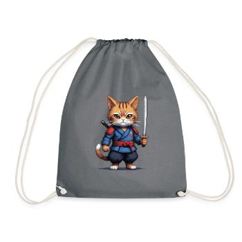 Samurai-Katze Pixelkunst - Turnbeutel - Grau - Vorne