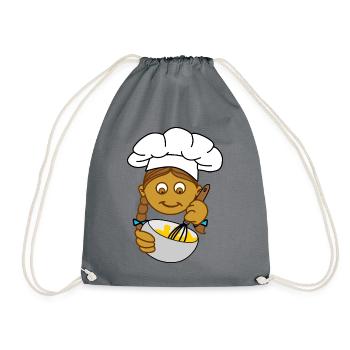 Bäckerei braunes Mädchen mit Kochmütze - Turnbeutel - Grau - Vorne