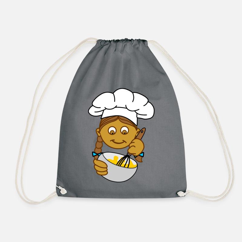 Bäckerei braunes Mädchen mit Kochmütze - Turnbeutel - Grau