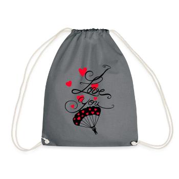 Parachutist with I love you lettering - Drawstring Bag - grey - Front