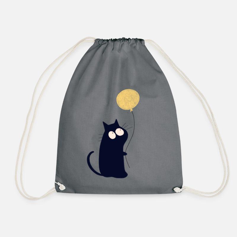 Cat with Balloon - Drawstring Bag - grey