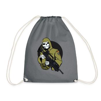 Squelette en cape camouflage avec fusil - Sac de sport léger - gris - Devant