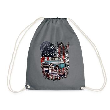 Legendary V8 truck on American flag eagle - Drawstring Bag - grey - Front