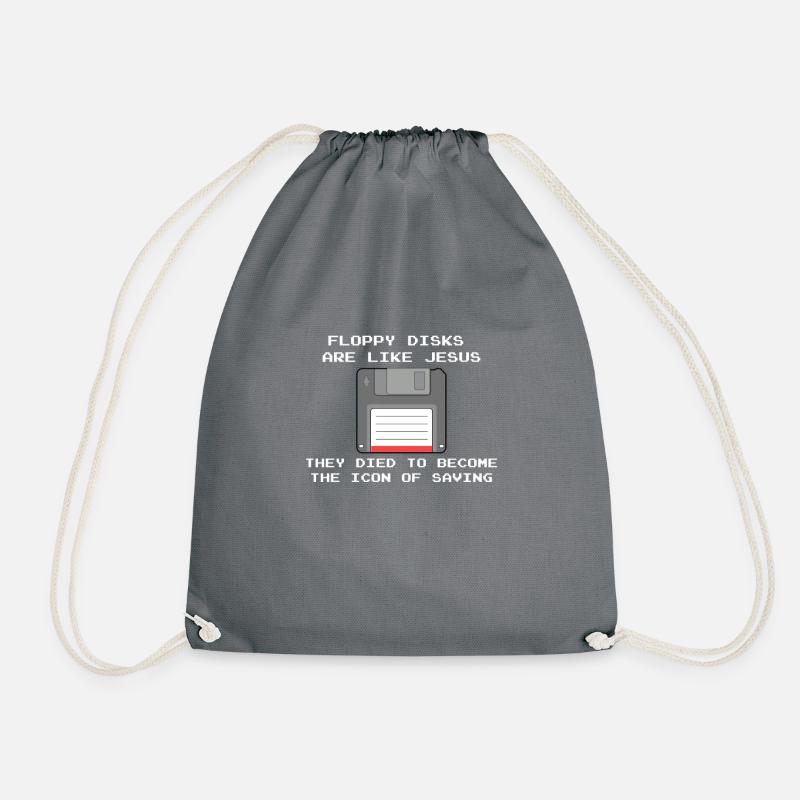 Nerd and computer professionals - floppy disks like Jesus - Drawstring Bag - grey