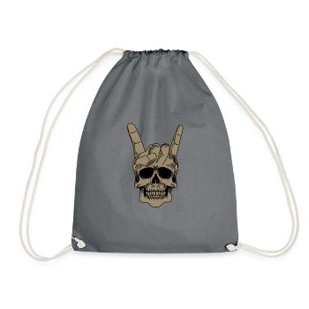 Heavy Metal Totenkopf mit Teufelshörner - Turnbeutel - Grau - Vorne