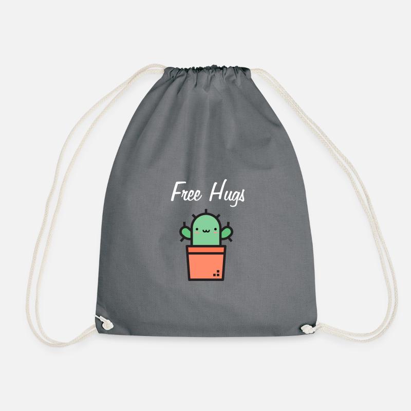 Free Hugs Cactus Hug White - Drawstring Bag - grey