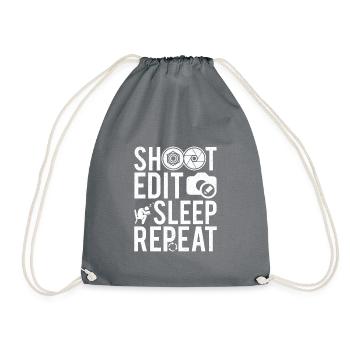 Shoot Edit Sleep Repeat Photography Camera Gift - Drawstring Bag - grey - Front