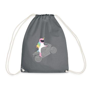 Motorbike Riding Unicorn Cute Cool Biker Gift - Drawstring Bag - grey - Front