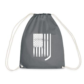 USA Flag White Hockey Stick - Drawstring Bag - grey - Front