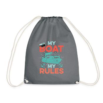 Pontoon Boat Captain My Boat My Rules Fathers Day Gift - Drawstring Bag - grey - Front