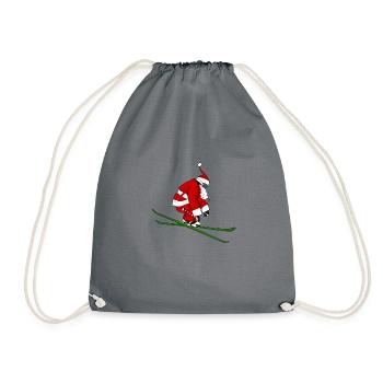 Ski Weihnachtsmann Weihnachten Skifahrer Geschenk - Turnbeutel - Grau - Vorne