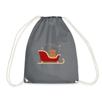 Chat en traîneau - Noël - Kitty - Sac de sport léger - gris - Devant