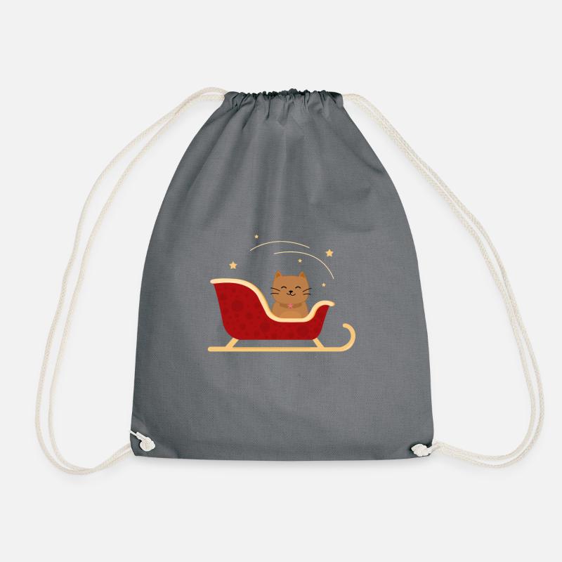 Katze im Schlitten - Weihnachten - Kitty - Turnbeutel - Grau