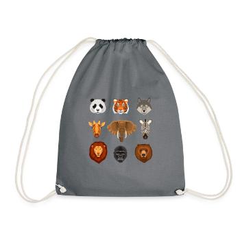Animals Wilderness Panda Lion Wolf Giraffe Bear Gift - Drawstring Bag - grey - Front