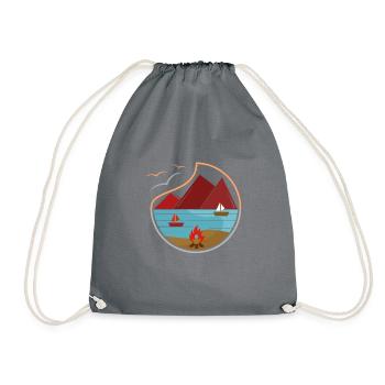 Mountains - Campfire - Nature - Landscape - Water - Drawstring Bag - grey - Front