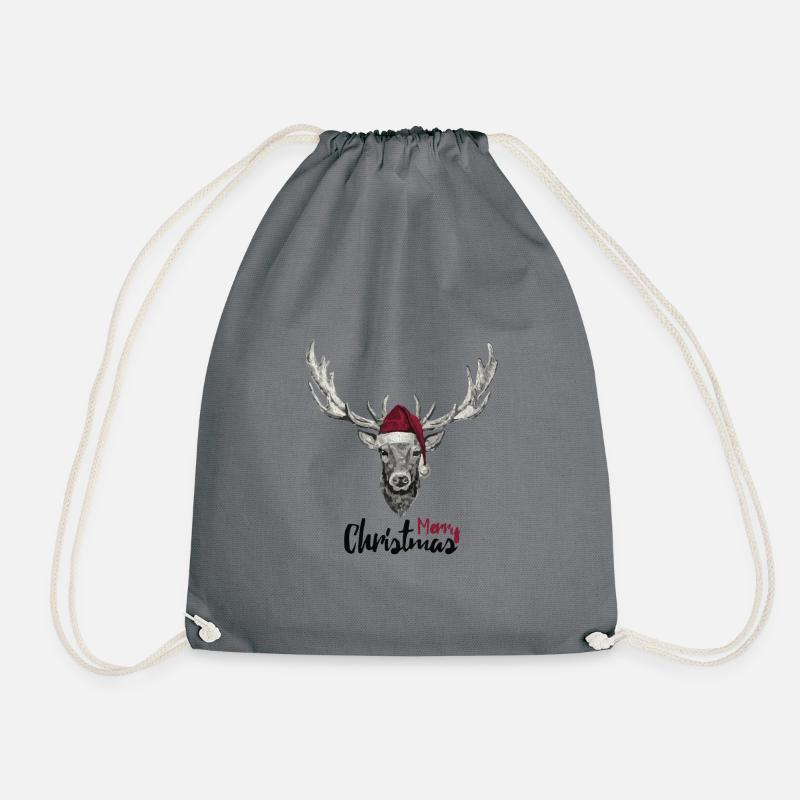 Reh mit Weihnachtsmütze - Turnbeutel - Grau