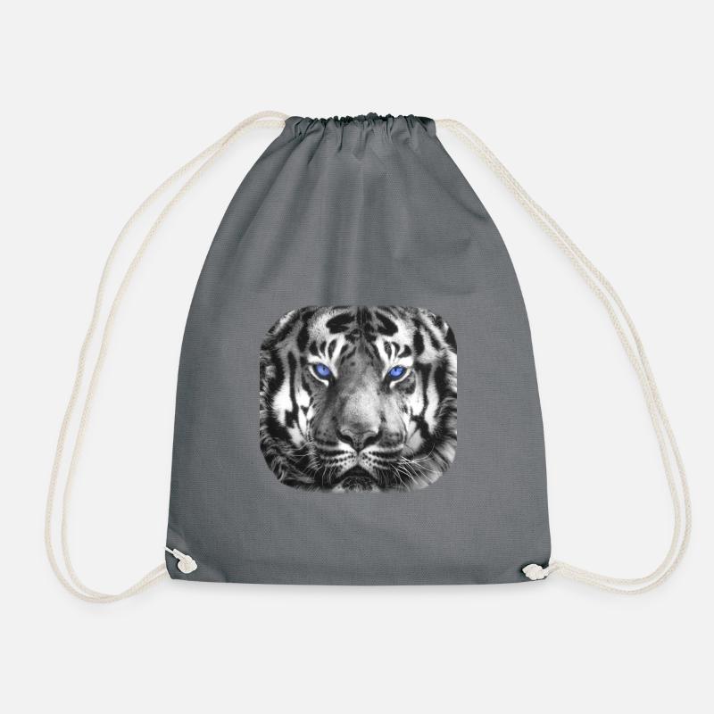 Tiger with blue eyes black and white - Drawstring Bag - grey