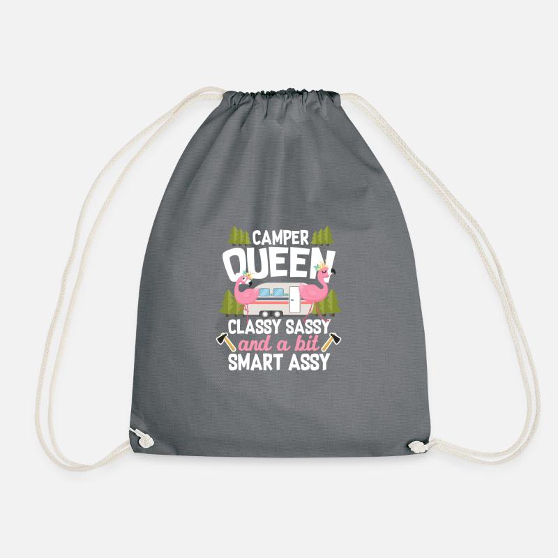 Camping Königin Camper Queen Wohnwagen Geschenk - Turnbeutel - Grau