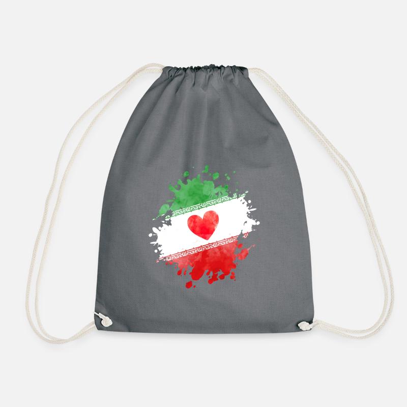 iran flag heart - Drawstring Bag - grey