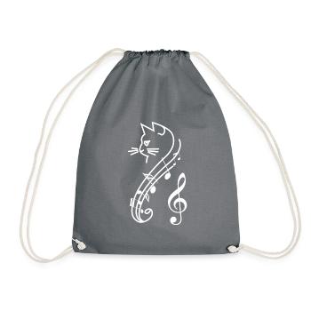 Cat Music Instrument Piano Guitar Violin Flute - Drawstring Bag - grey - Front