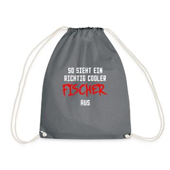 So sieht ein richtig cooler Fischer aus Angler - Turnbeutel - Grau - Vorne